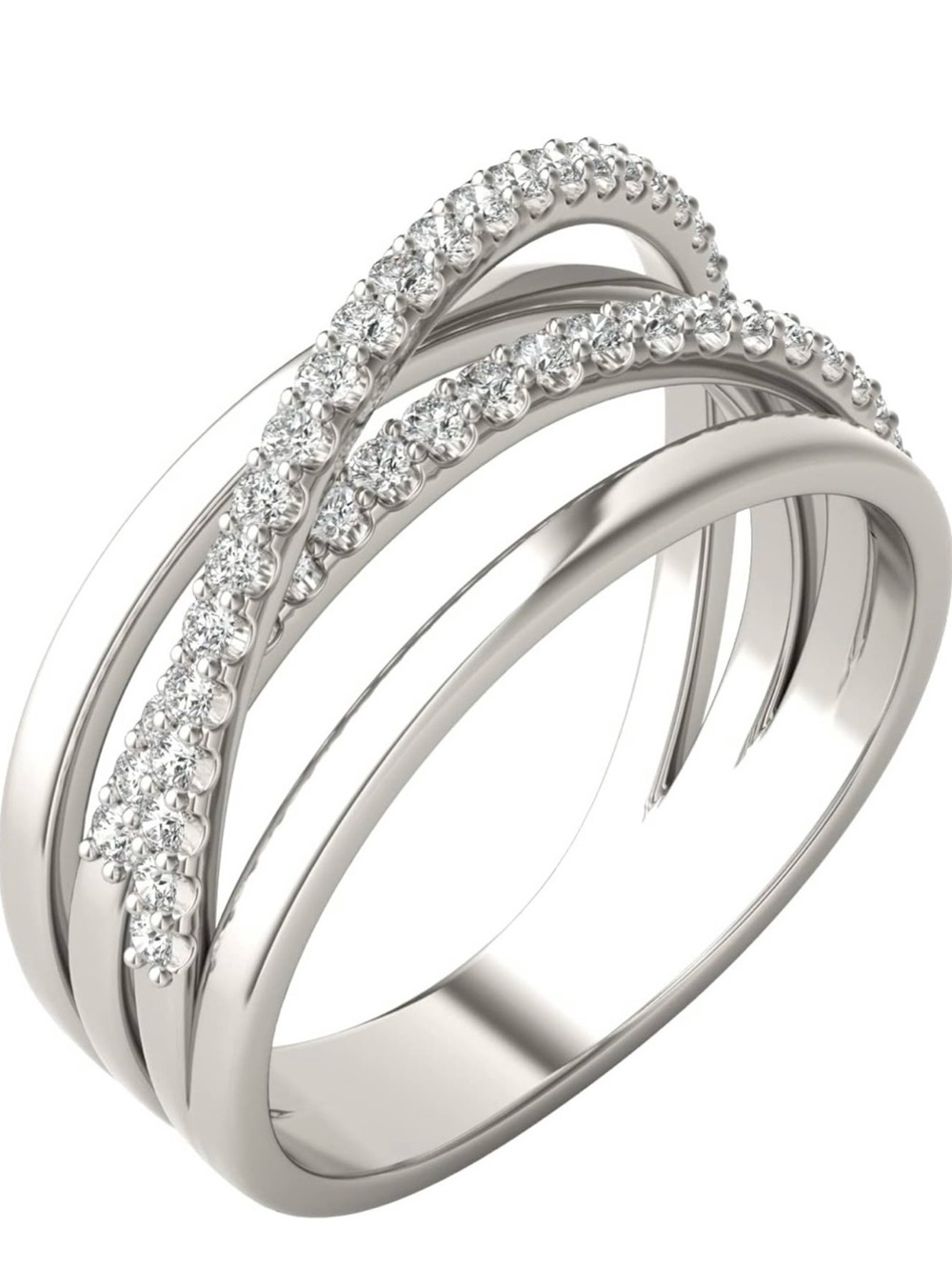 Charles & Colvard 1/3 CT Caydia Lab Grown Diamond Crossover 14k White Gold Ring